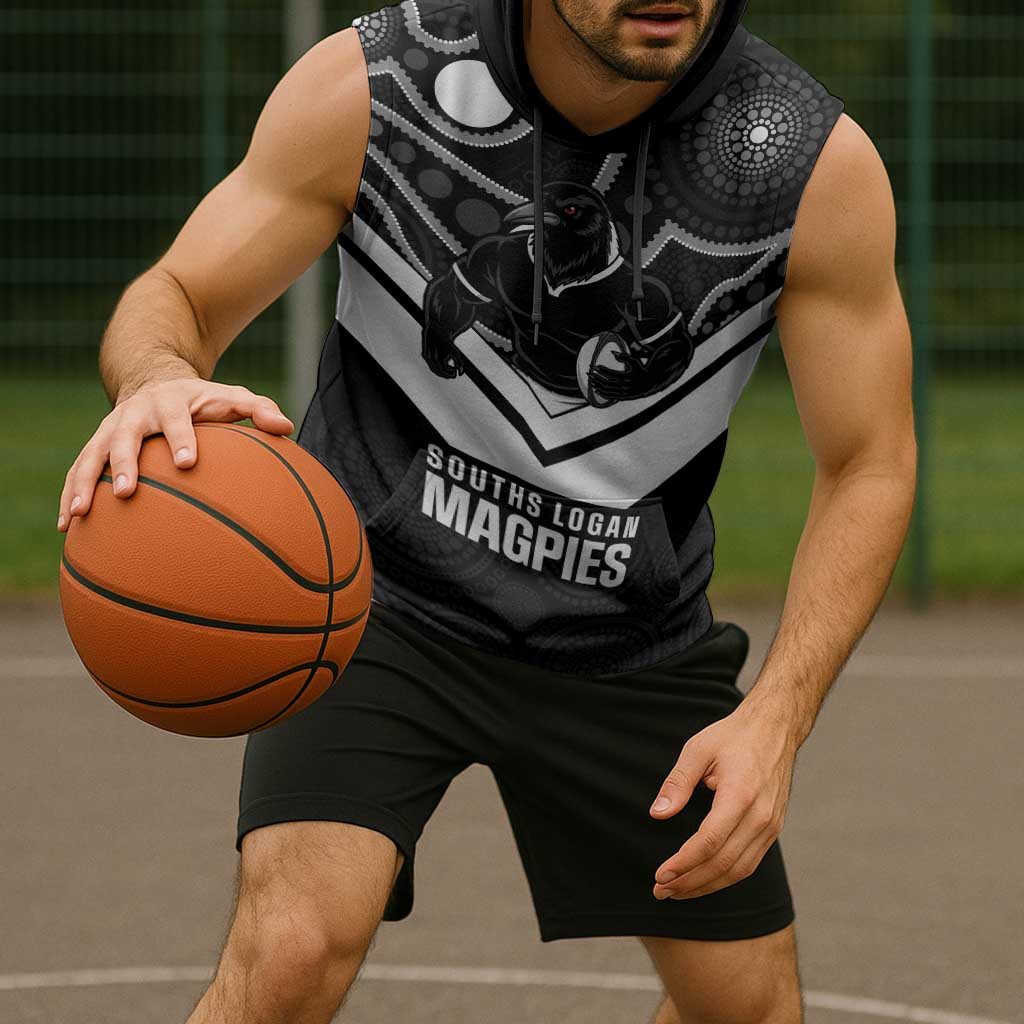 Souths Rugby Custom Sleeveless Hoodie Go Magpies Mascot Aboriginal Art - Aussie Hoodie