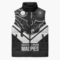 Souths Rugby Custom Sleeveless Puffer Jacket Go Magpies Mascot Aboriginal Art - Aussie Hoodie
