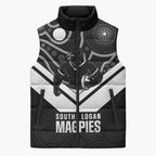 Souths Rugby Custom Sleeveless Puffer Jacket Go Magpies Mascot Aboriginal Art - Aussie Hoodie