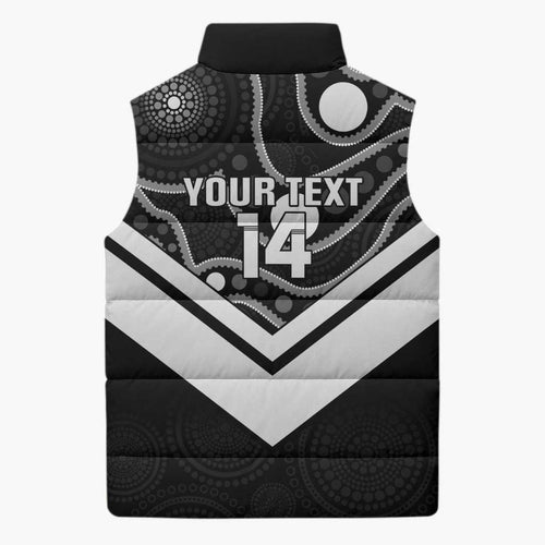 Souths Rugby Custom Sleeveless Puffer Jacket Go Magpies Mascot Aboriginal Art - Aussie Hoodie