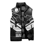 Souths Rugby Custom Sleeveless Puffer Jacket Go Magpies Mascot Aboriginal Art - Aussie Hoodie