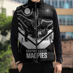 Souths Rugby Custom Sleeveless Puffer Jacket Go Magpies Mascot Aboriginal Art - Aussie Hoodie