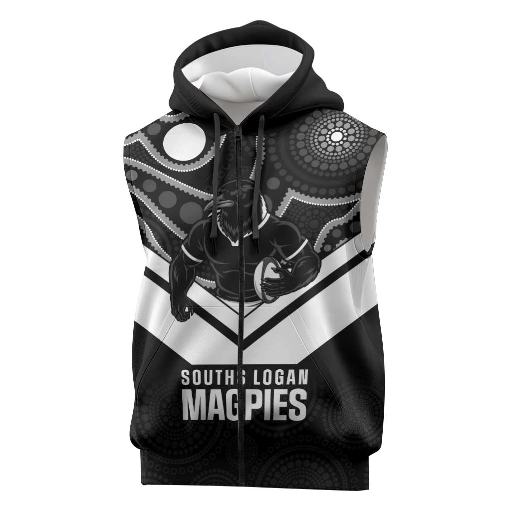Souths Rugby Custom Sleeveless Zip Hoodie Go Magpies Mascot Aboriginal Art LT14
