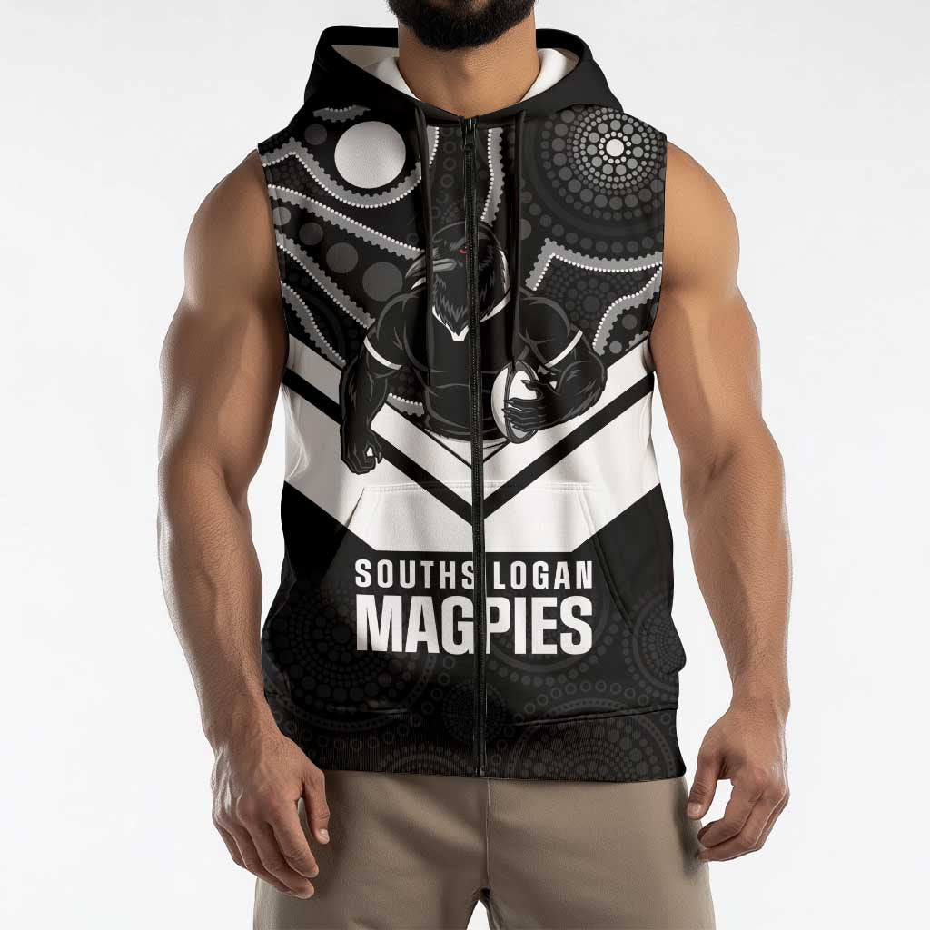 Souths Rugby Custom Sleeveless Zip Hoodie Go Magpies Mascot Aboriginal Art LT14