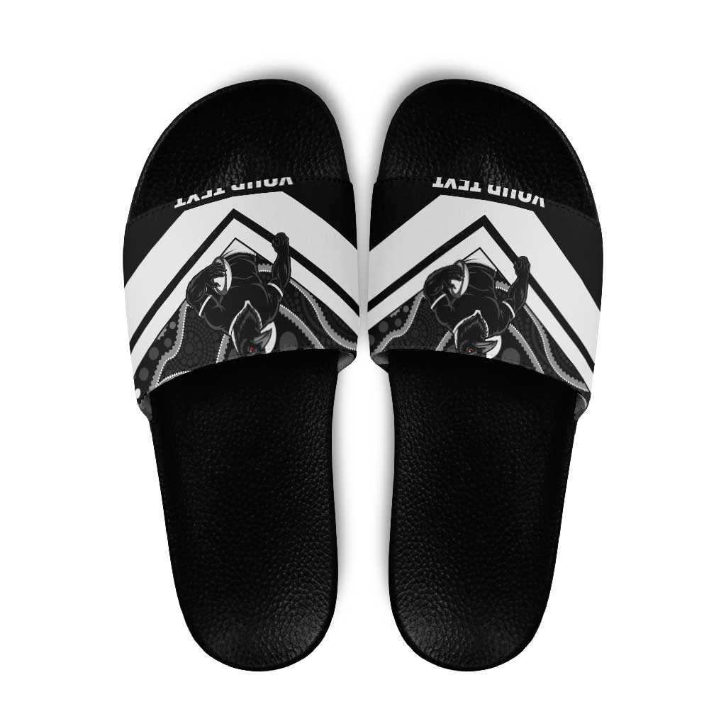Souths Rugby Custom Slide Sandals Go Magpies Mascot Aboriginal Art - Aussie Hoodie
