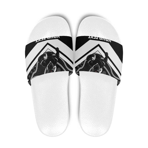 Souths Rugby Custom Slide Sandals Go Magpies Mascot Aboriginal Art - Aussie Hoodie