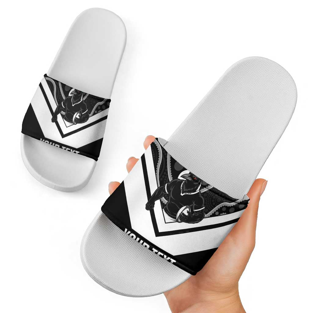 Souths Rugby Custom Slide Sandals Go Magpies Mascot Aboriginal Art - Aussie Hoodie