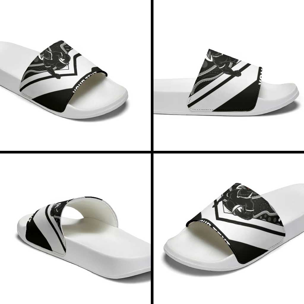 Souths Rugby Custom Slide Sandals Go Magpies Mascot Aboriginal Art - Aussie Hoodie