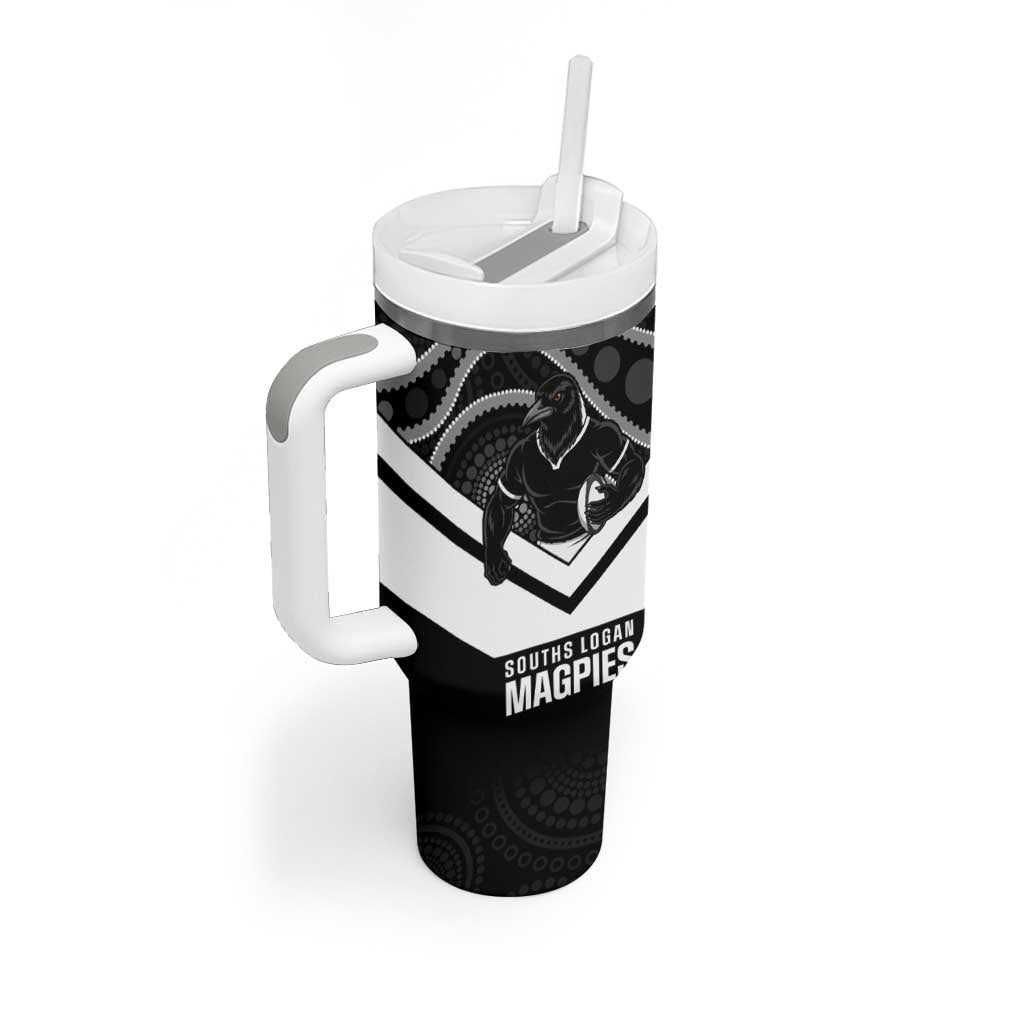 Souths Rugby Custom Tumbler With Handle Go Magpies Mascot Aboriginal Art - Aussie Hoodie