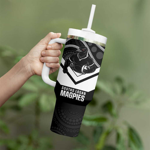 Souths Rugby Custom Tumbler With Handle Go Magpies Mascot Aboriginal Art - Aussie Hoodie