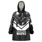 Souths Rugby Custom Wearable Blanket Hoodie Go Magpies Mascot Aboriginal Art - Aussie Hoodie