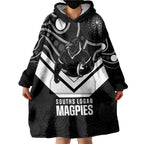 Souths Rugby Custom Wearable Blanket Hoodie Go Magpies Mascot Aboriginal Art - Aussie Hoodie