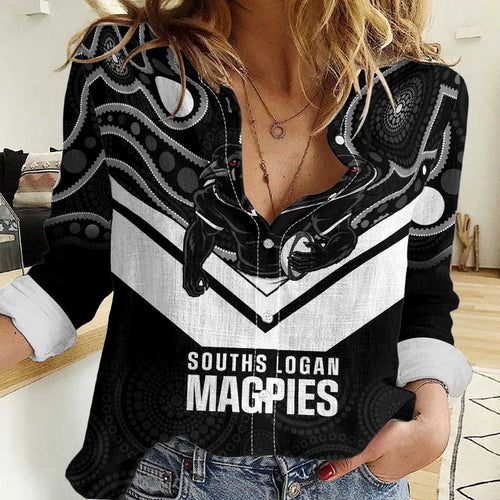 Souths Rugby Custom Women Casual Shirt Go Magpies Mascot Aboriginal Art - Aussie Hoodie
