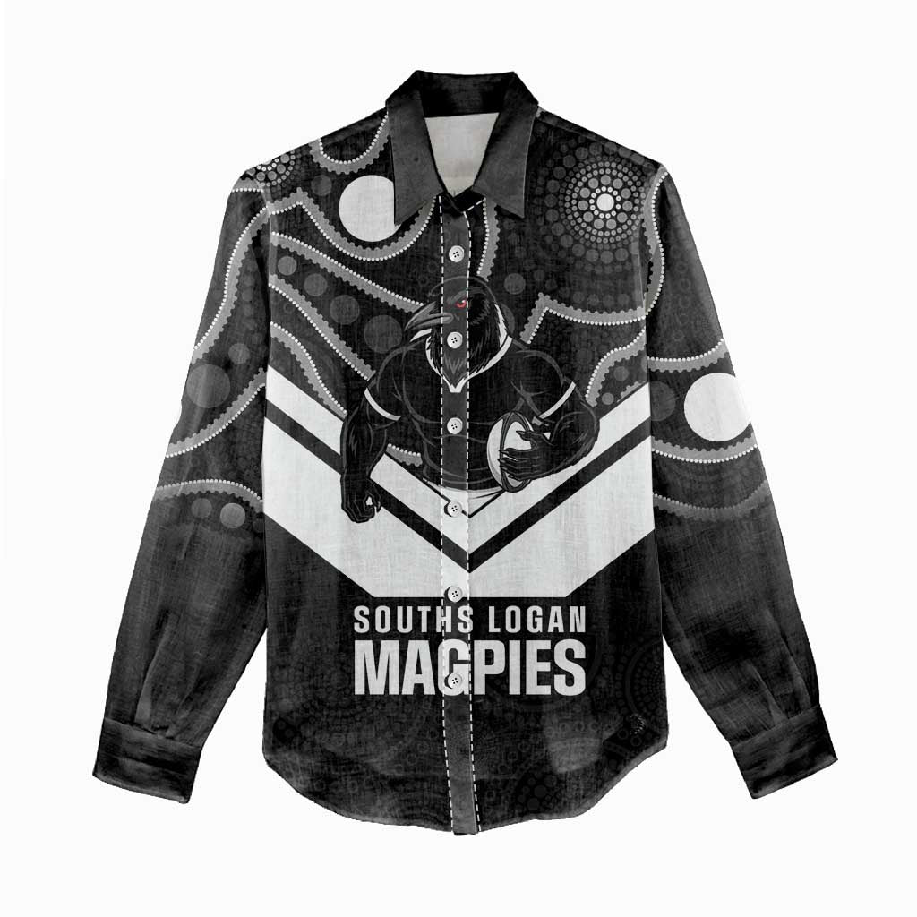Souths Rugby Custom Women Casual Shirt Go Magpies Mascot Aboriginal Art - Aussie Hoodie