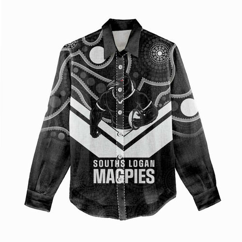 Souths Rugby Custom Women Casual Shirt Go Magpies Mascot Aboriginal Art - Aussie Hoodie