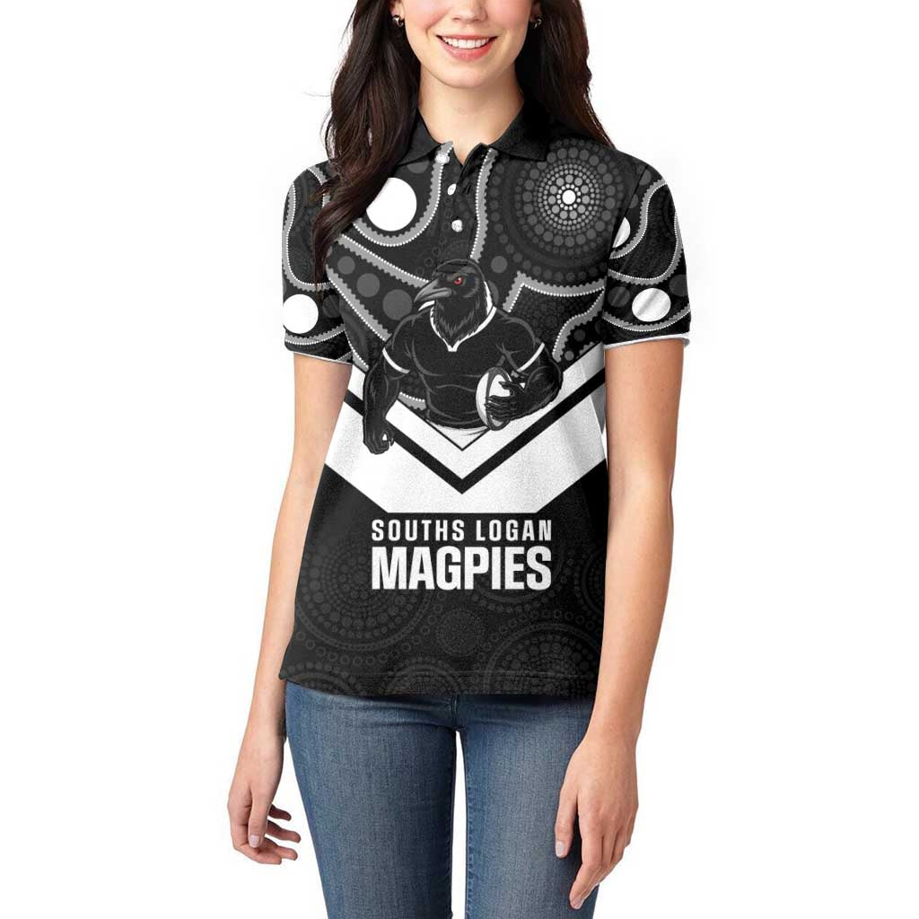 Souths Rugby Custom Women Polo Shirt Go Magpies Mascot Aboriginal Art - Aussie Hoodie