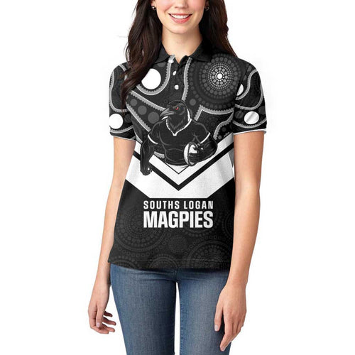 Souths Rugby Custom Women Polo Shirt Go Magpies Mascot Aboriginal Art - Aussie Hoodie