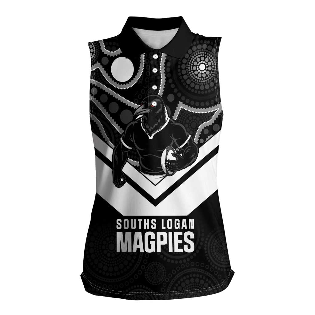 Souths Rugby Custom Women Sleeveless Polo Shirt Go Magpies Mascot Aboriginal Art - Aussie Hoodie