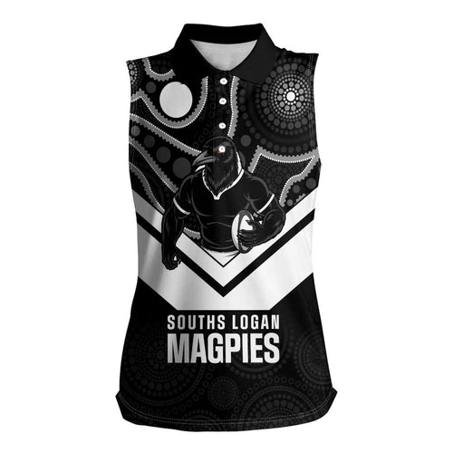 Souths Rugby Custom Women Sleeveless Polo Shirt Go Magpies Mascot Aboriginal Art - Aussie Hoodie