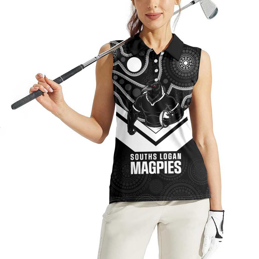 Souths Rugby Custom Women Sleeveless Polo Shirt Go Magpies Mascot Aboriginal Art - Aussie Hoodie