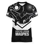 Souths Rugby Custom Women V-Neck T-Shirt Go Magpies Mascot Aboriginal Art - Aussie Hoodie