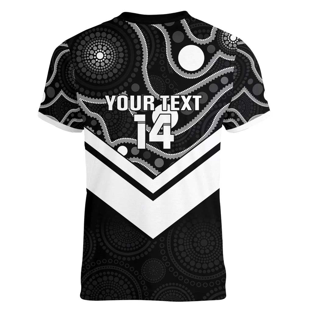 Souths Rugby Custom Women V-Neck T-Shirt Go Magpies Mascot Aboriginal Art - Aussie Hoodie