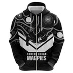 Souths Rugby Custom Zip Hoodie Go Magpies Mascot Aboriginal Art - Aussie Hoodie