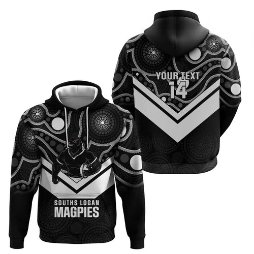 Souths Rugby Custom Zip Hoodie Go Magpies Mascot Aboriginal Art - Aussie Hoodie