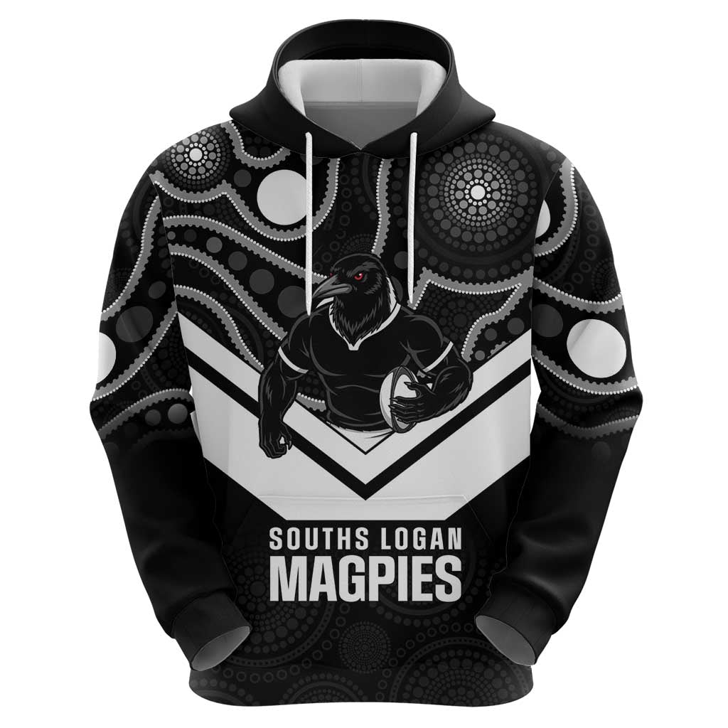 Souths Rugby Custom Zip Hoodie Go Magpies Mascot Aboriginal Art - Aussie Hoodie