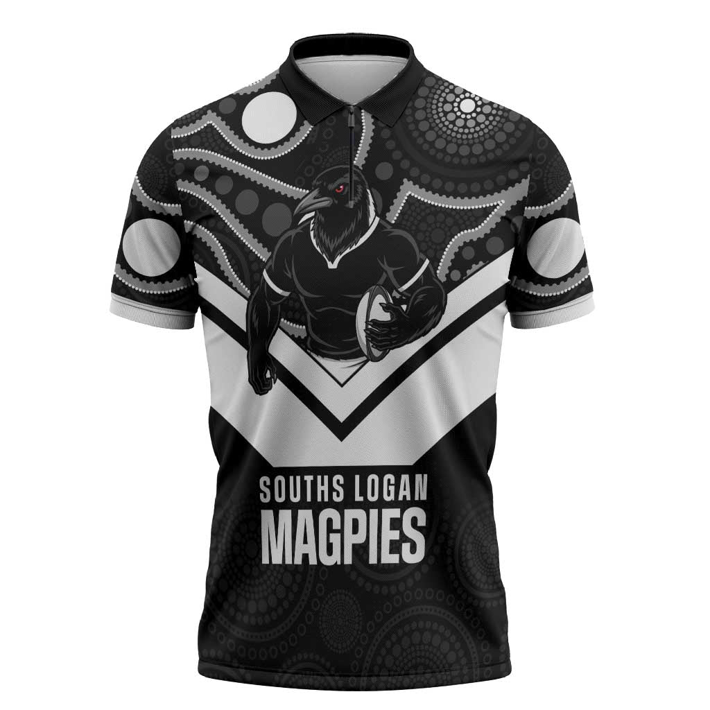 Souths Rugby Custom Zipper Polo Shirt Go Magpies Mascot Aboriginal Art - Aussie Hoodie