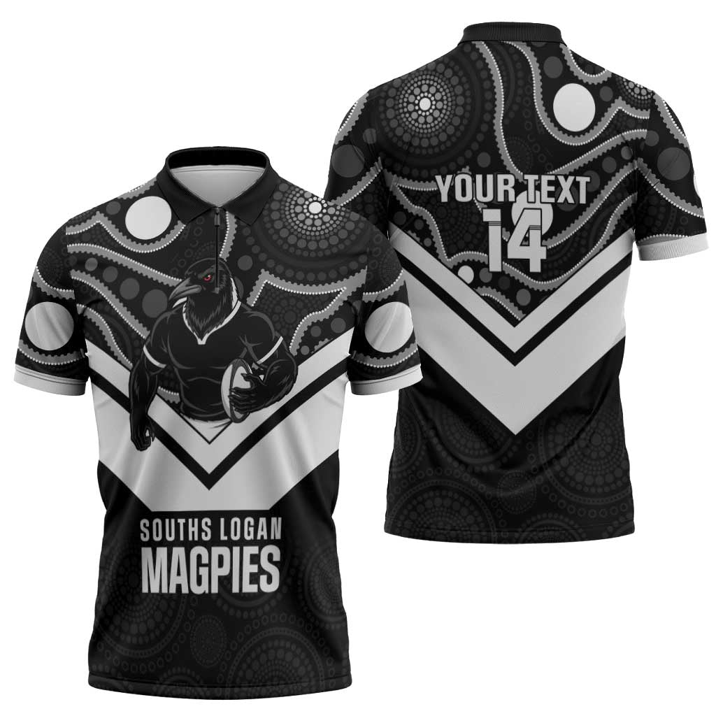 Souths Rugby Custom Zipper Polo Shirt Go Magpies Mascot Aboriginal Art - Aussie Hoodie