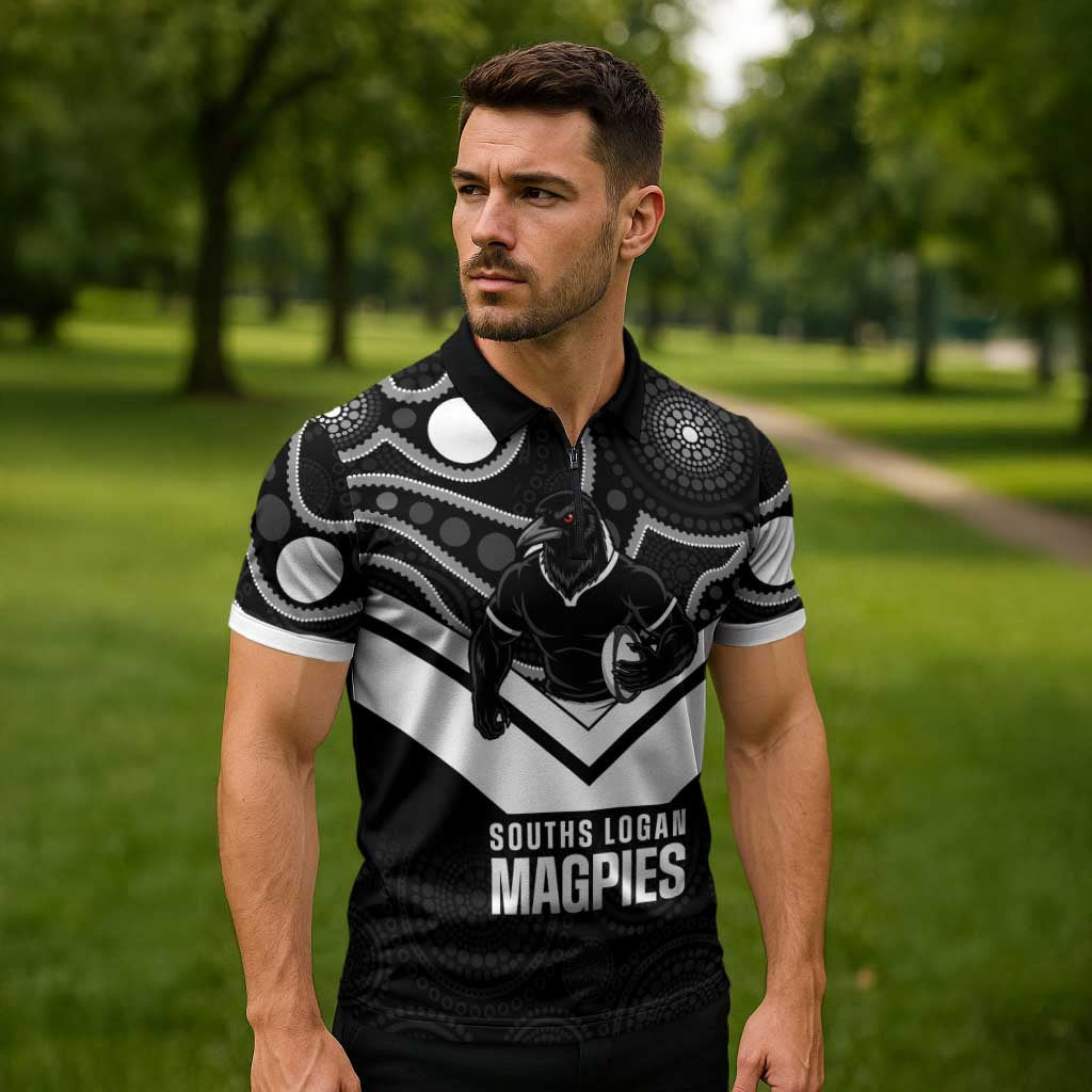 Souths Rugby Custom Zipper Polo Shirt Go Magpies Mascot Aboriginal Art - Aussie Hoodie