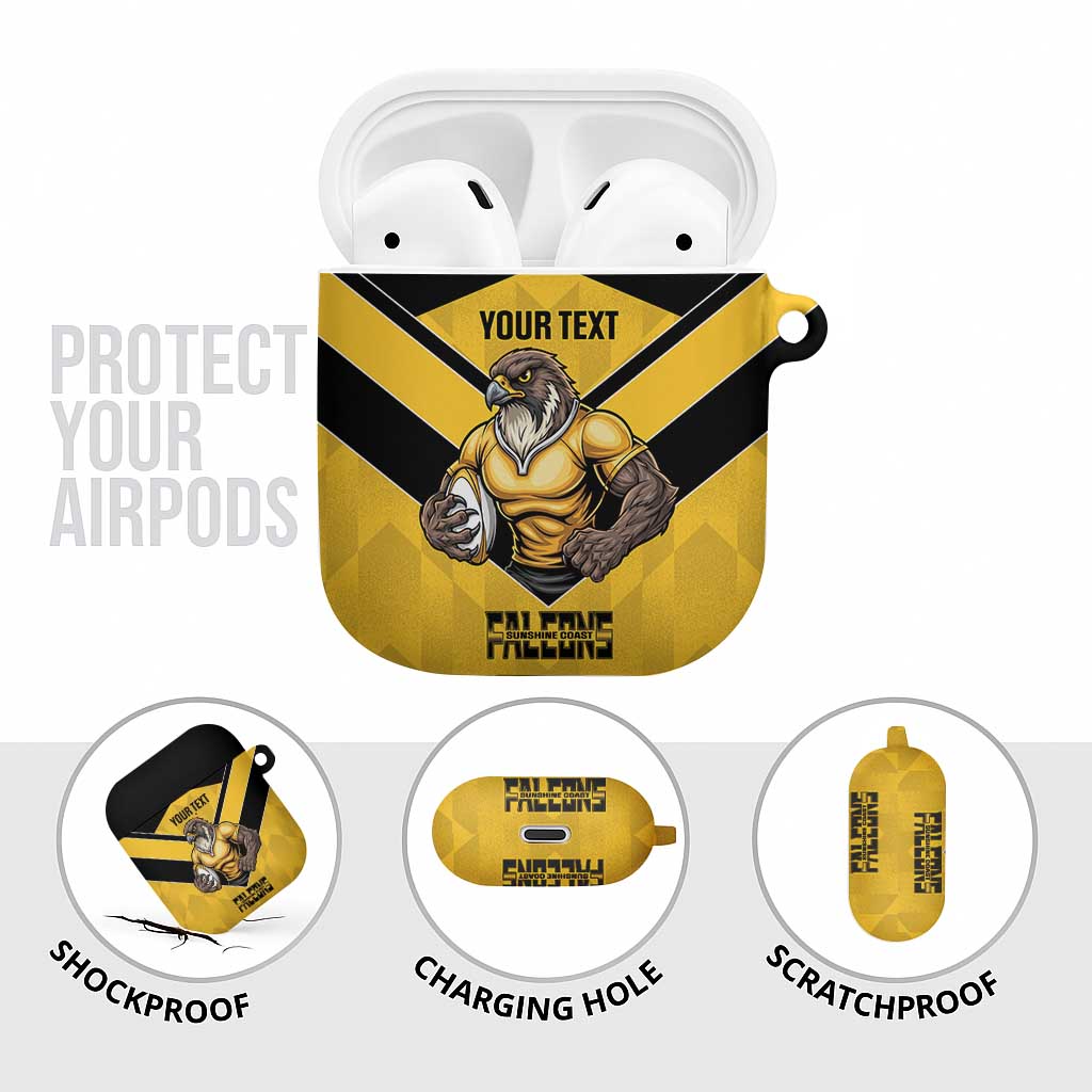 Sunshine Coast Rugby Custom AirPods Case Go Falcons Mascot Sporty Style - Aussie Hoodie