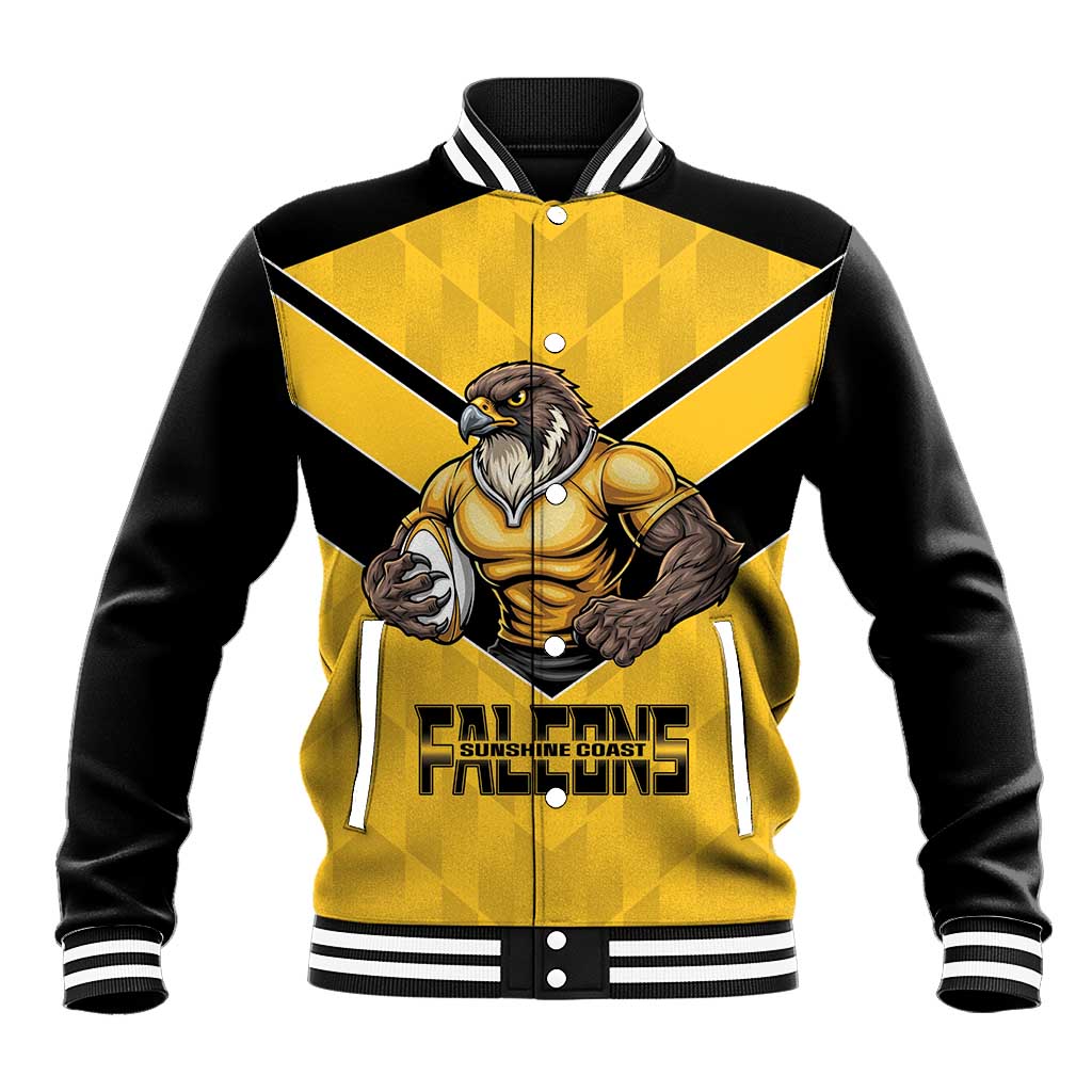 Sunshine Coast Rugby Custom Baseball Jacket Go Falcons Mascot Sporty Style - Aussie Hoodie