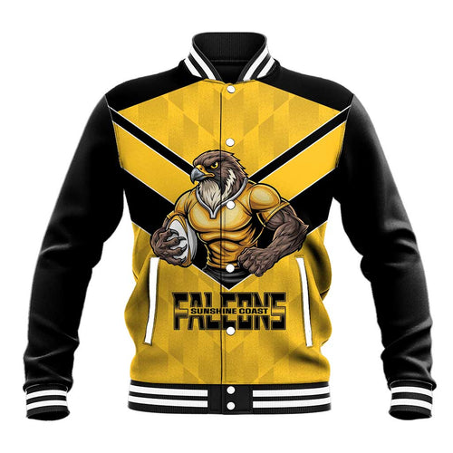 Sunshine Coast Rugby Custom Baseball Jacket Go Falcons Mascot Sporty Style - Aussie Hoodie