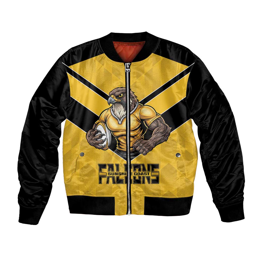 Sunshine Coast Rugby Custom Bomber Jacket Go Falcons Mascot Sporty Style - Aussie Hoodie