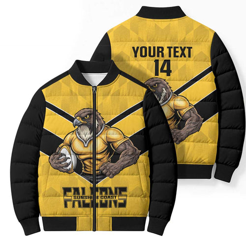 Sunshine Coast Rugby Custom Bomber Puffer Jacket Go Falcons Mascot Sporty Style - Aussie Hoodie