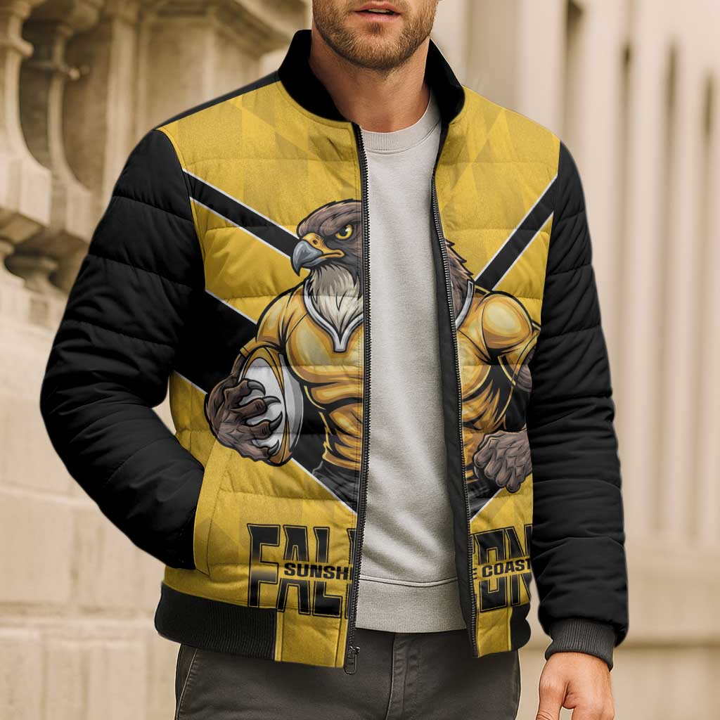 Sunshine Coast Rugby Custom Bomber Puffer Jacket Go Falcons Mascot Sporty Style - Aussie Hoodie