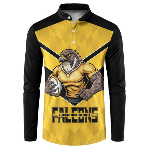 Sunshine Coast Rugby Custom Button Sweatshirt Go Falcons Mascot Sporty Style - Aussie Hoodie