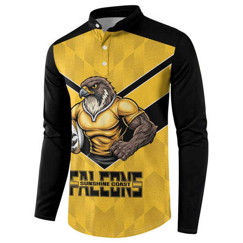 Sunshine Coast Rugby Custom Button Sweatshirt Go Falcons Mascot Sporty Style - Aussie Hoodie