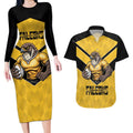 Sunshine Coast Rugby Custom Couples Matching Long Sleeve Bodycon Dress and Hawaiian Shirt Go Falcons Mascot Sporty Style - Aussie Hoodie
