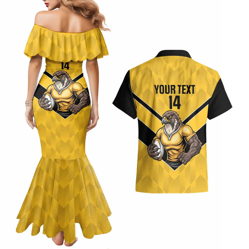 Sunshine Coast Rugby Custom Couples Matching Mermaid Dress and Hawaiian Shirt Go Falcons Mascot Sporty Style - Aussie Hoodie