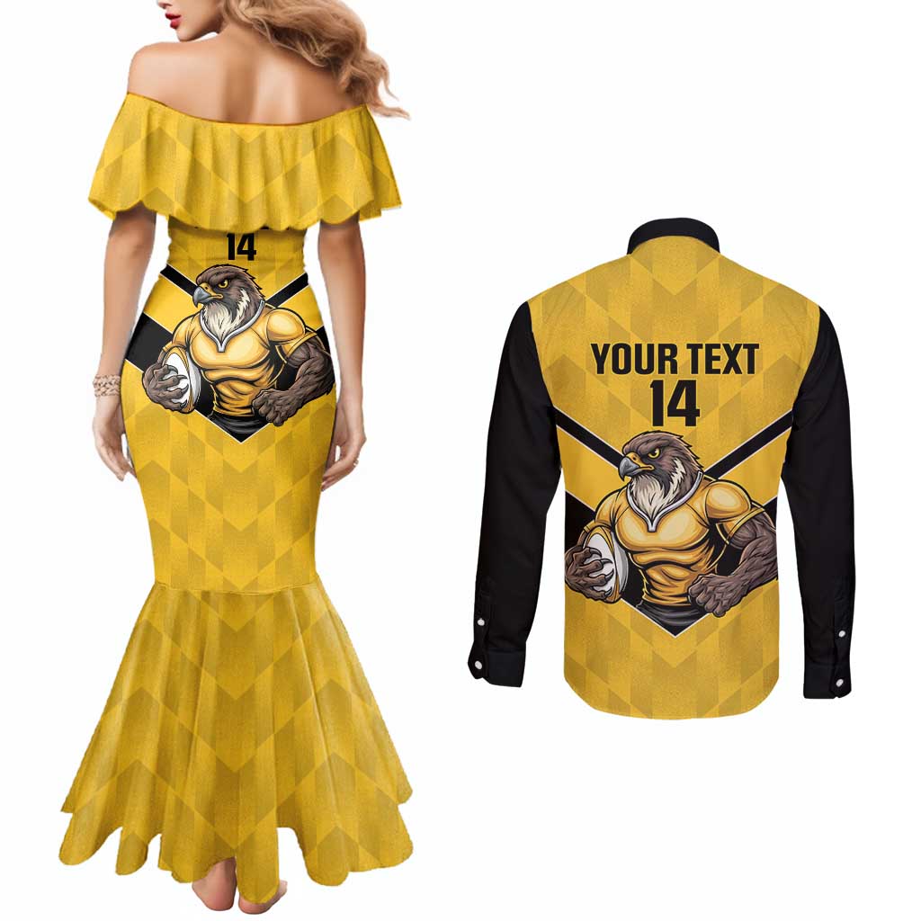 Sunshine Coast Rugby Custom Couples Matching Mermaid Dress and Long Sleeve Button Shirt Go Falcons Mascot Sporty Style - Aussie Hoodie