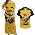 Sunshine Coast Rugby Custom Couples Matching Off Shoulder Maxi Dress and Hawaiian Shirt Go Falcons Mascot Sporty Style - Aussie Hoodie