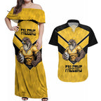 Sunshine Coast Rugby Custom Couples Matching Off Shoulder Maxi Dress and Hawaiian Shirt Go Falcons Mascot Sporty Style - Aussie Hoodie