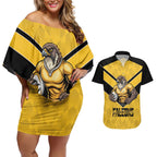 Sunshine Coast Rugby Custom Couples Matching Off Shoulder Short Dress and Hawaiian Shirt Go Falcons Mascot Sporty Style - Aussie Hoodie