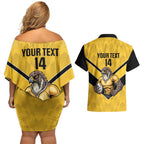 Sunshine Coast Rugby Custom Couples Matching Off Shoulder Short Dress and Hawaiian Shirt Go Falcons Mascot Sporty Style - Aussie Hoodie
