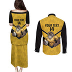 Sunshine Coast Rugby Custom Couples Matching Puletasi and Long Sleeve Button Shirt Go Falcons Mascot Sporty Style - Aussie Hoodie