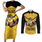 Sunshine Coast Rugby Custom Couples Matching Short Sleeve Bodycon Dress and Long Sleeve Button Shirt Go Falcons Mascot Sporty Style - Aussie Hoodie