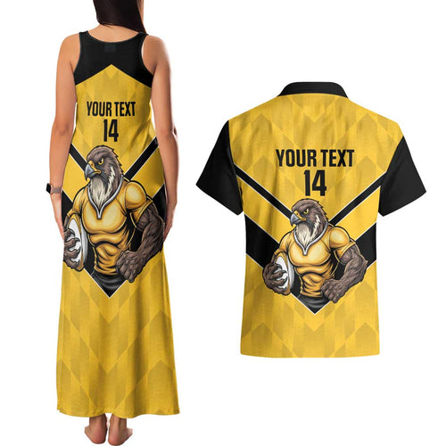 Sunshine Coast Rugby Custom Couples Matching Tank Maxi Dress and Hawaiian Shirt Go Falcons Mascot Sporty Style - Aussie Hoodie